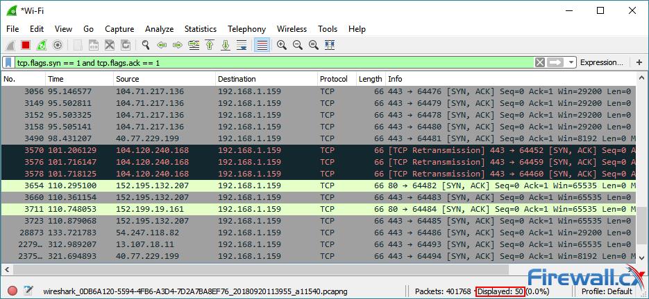 Использование Wireshark для идентификации атаки TCP SYN Flood