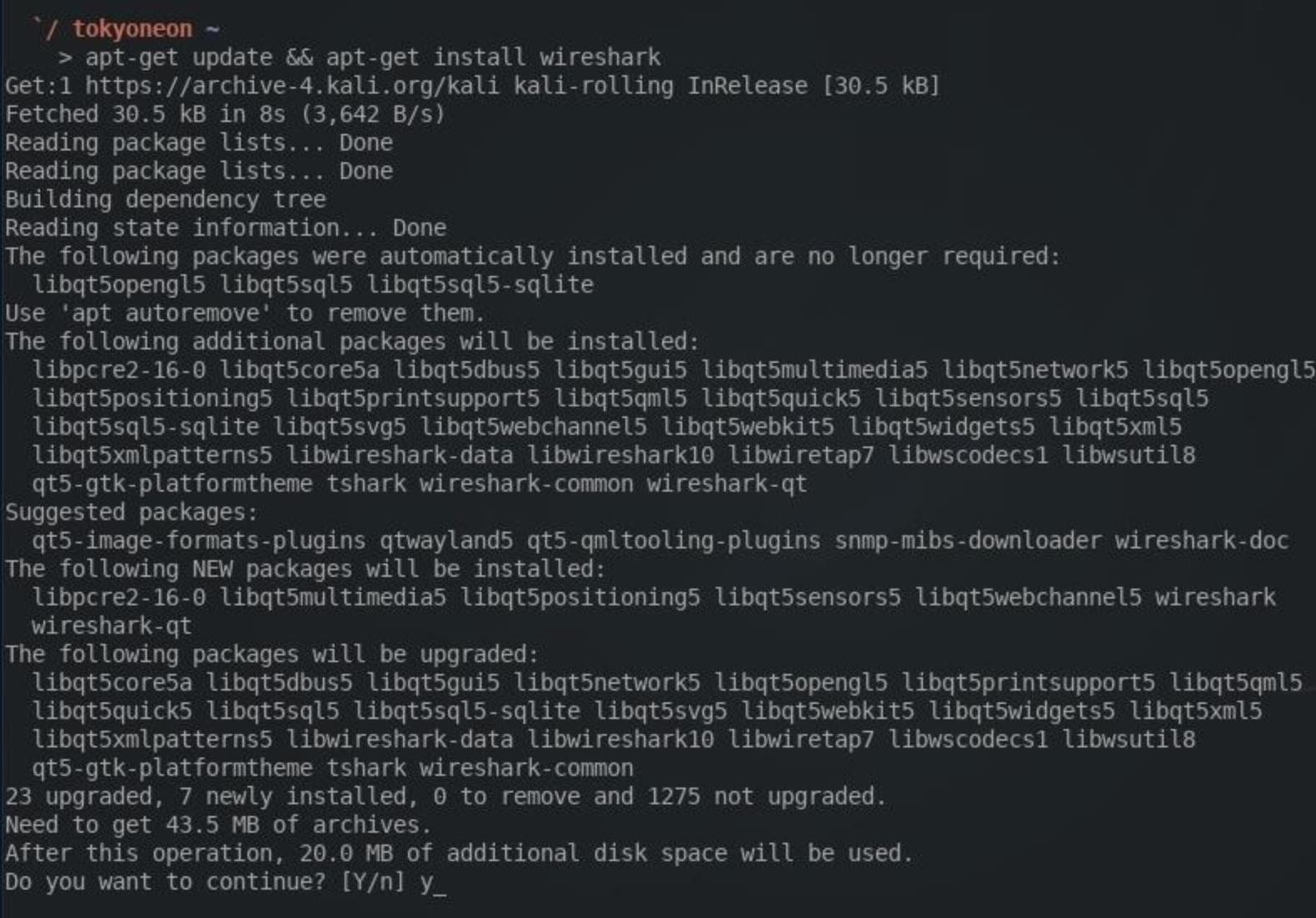 Установка сниффера Wireshark в Kali Linux